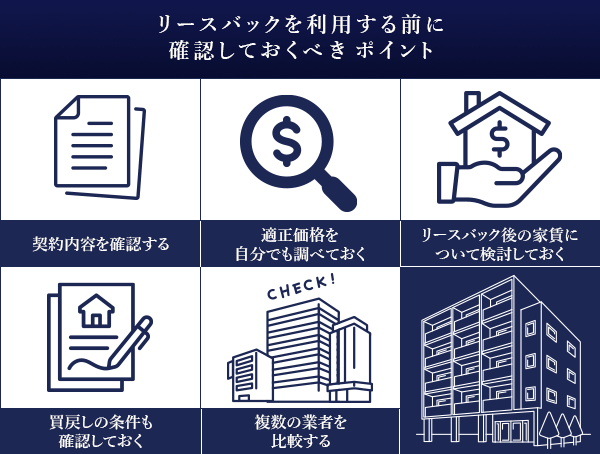 リースバックの利用前に注意すべき点をまとめた画像