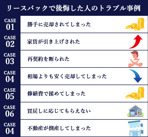 リースバックのトラブル事例を表した画像